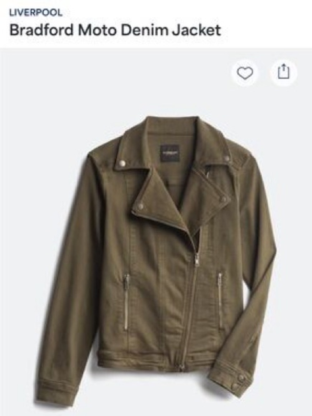 Liverpool Bradford Moto Denim Jacket - Olive Green